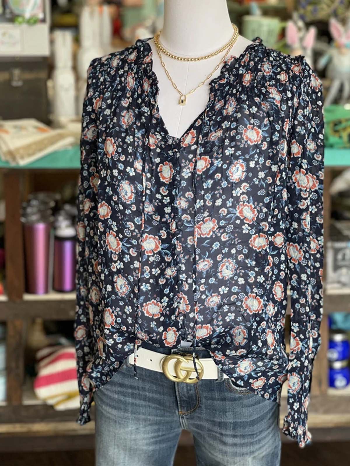 Boho Long Sleeve V Neck Shirts & Tops