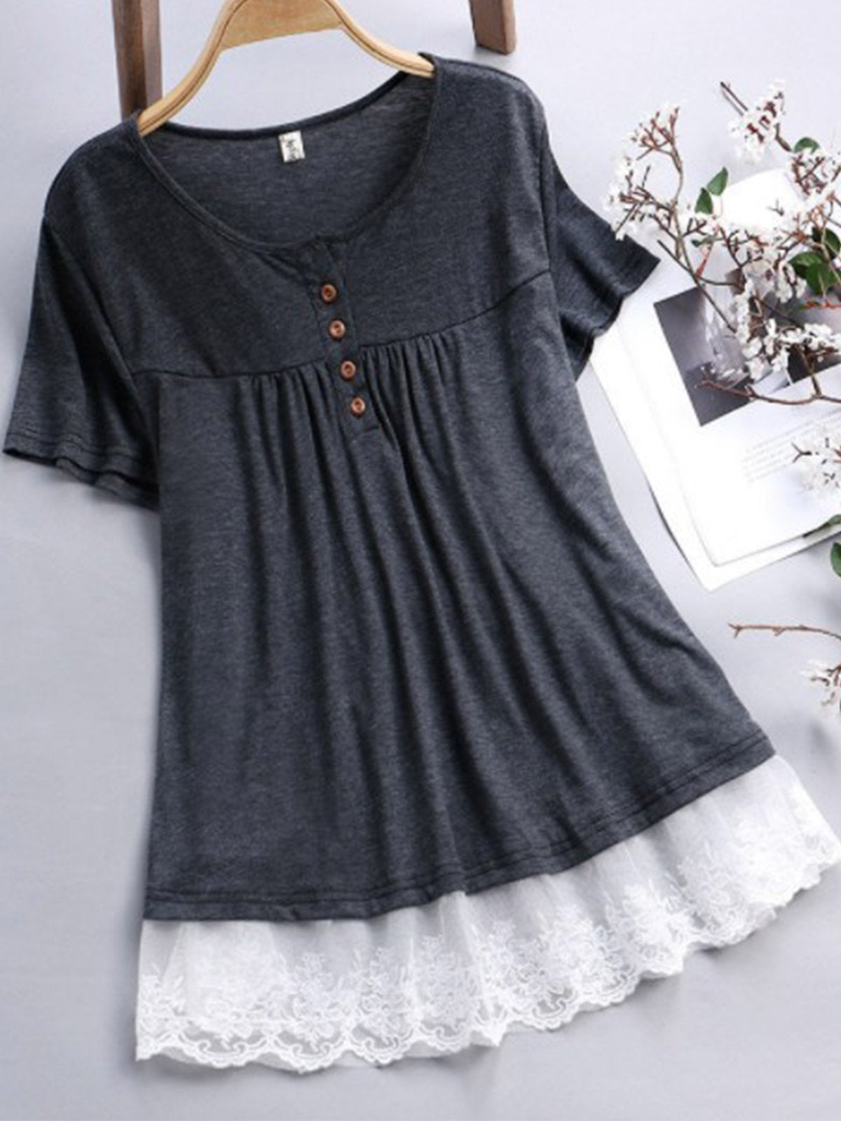 Short Sleeve Cotton-Blend Buttoned Shirts & Tops