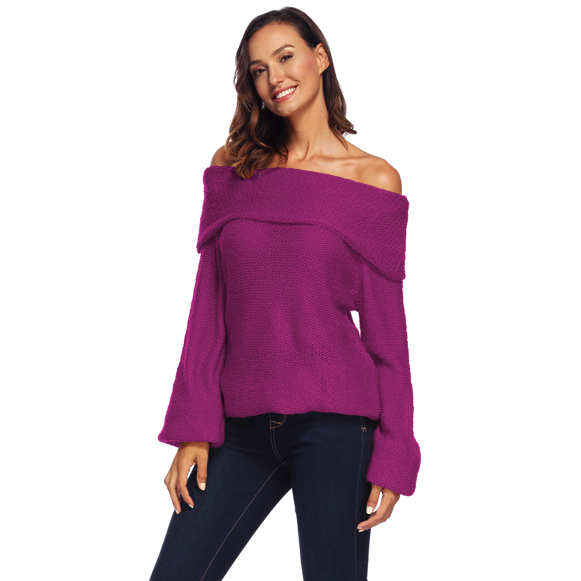 OEM/ODM Women's long sleeve loose knit pullovers ladies winter knitted sweater