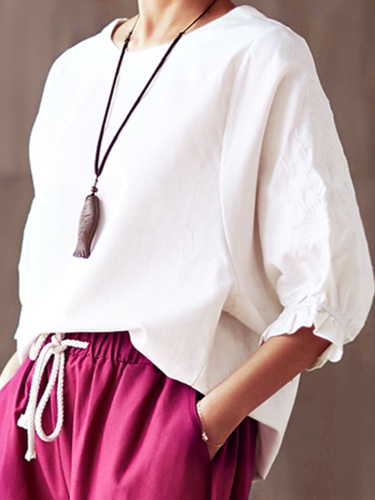 Embroidered  Loose Large Size Trumpet Sleeves Blouse Shirt