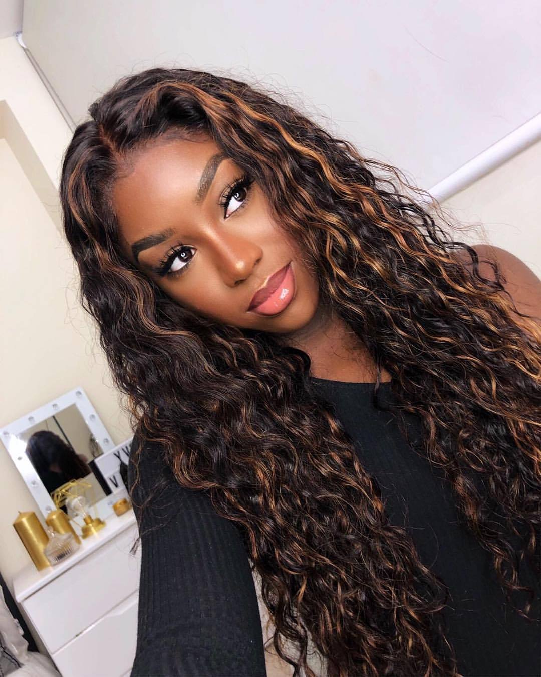 Gold Black Mixed Long Wavy Lace Front Wigs