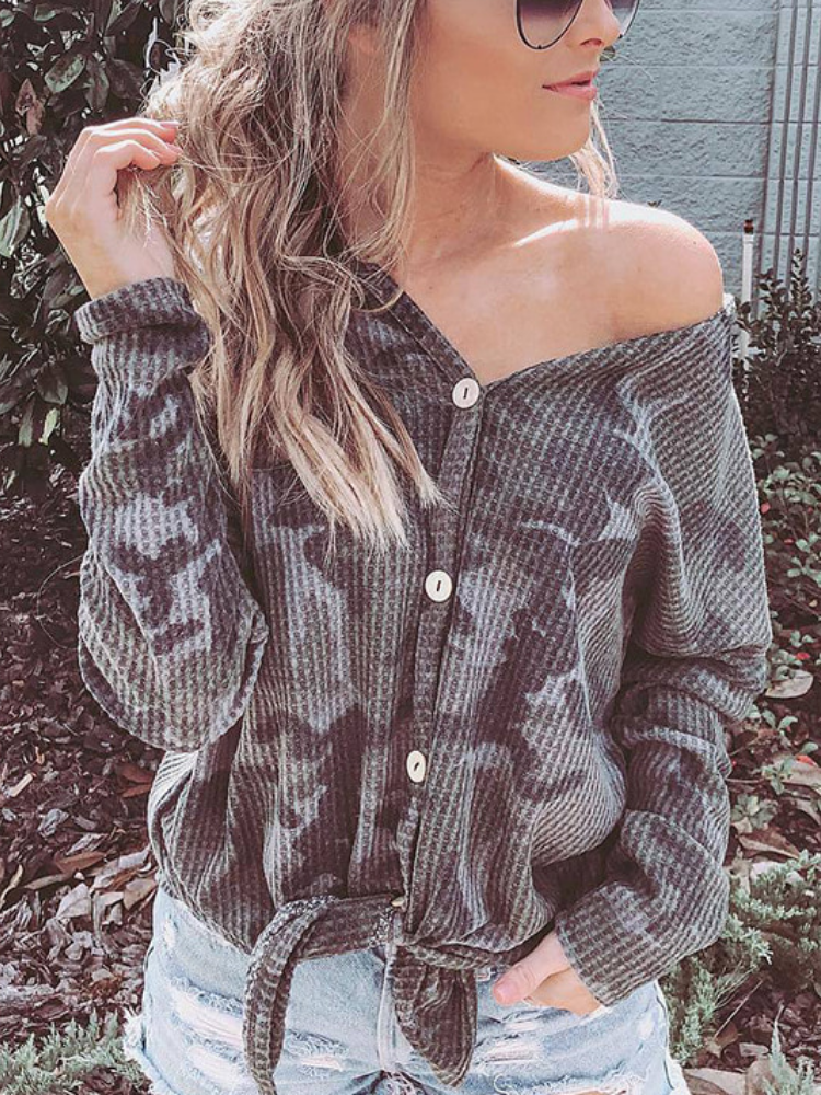 Women V Neck Appliqued Striped Long Sleeve Cardigans