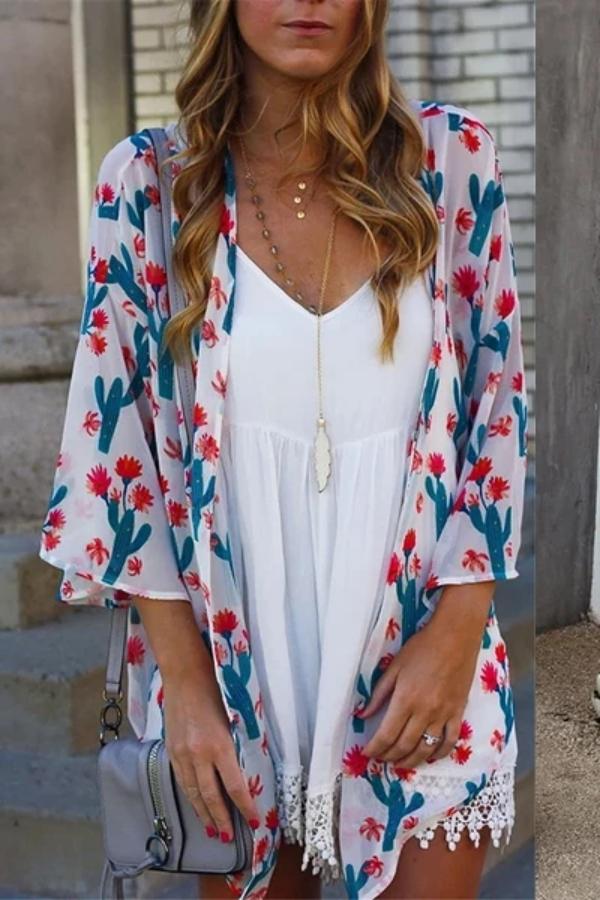Casual Printed Colour Halflong Sleeve Cardigan