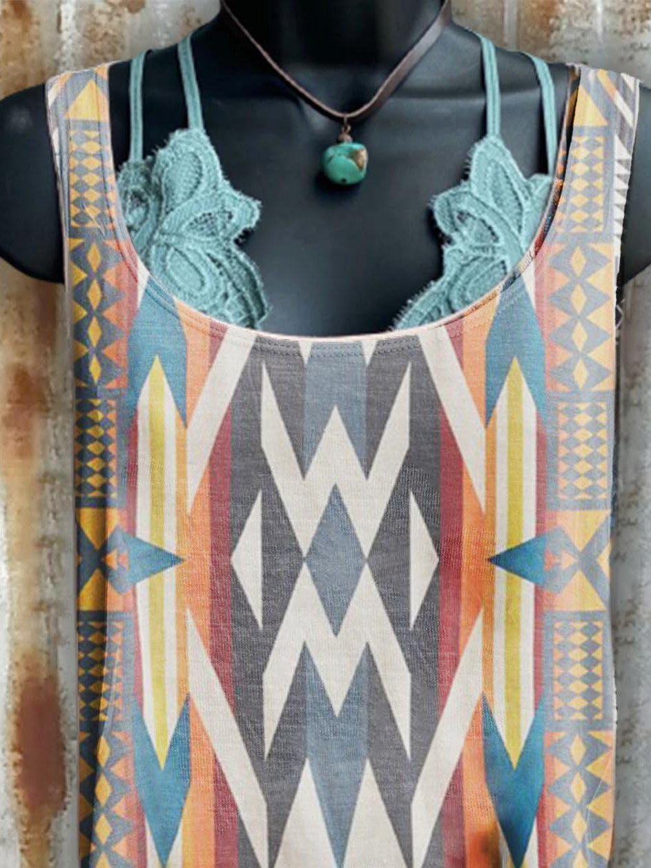 Geometric Cotton-Blend Vintage Shirts & Tops