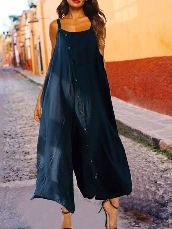 Summer Plain Casual Wide Leg Jumpsuit