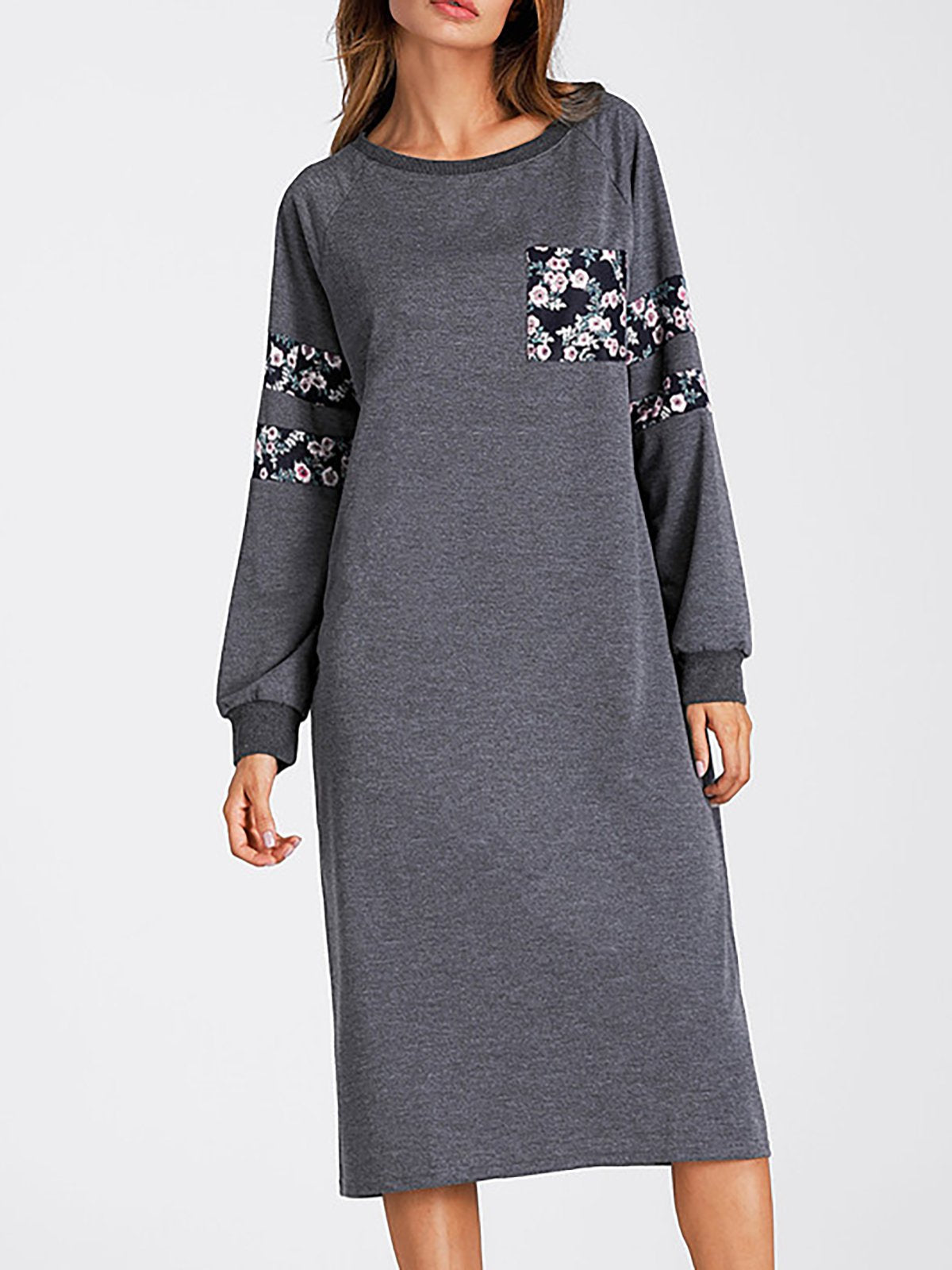 Casual Paneled Crew Neck Fall Dress