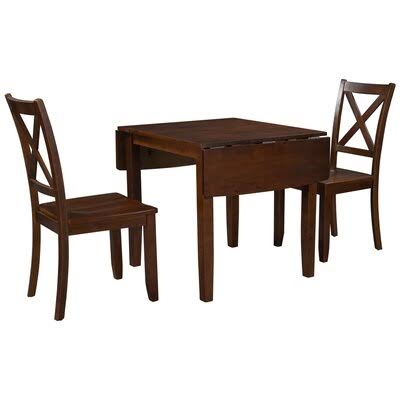 3-Piece Wood Drop Leaf Breakfast NOOK Dining Table Set with 2 X-Back Chairs for Small Places, Brown Gracie Oaks