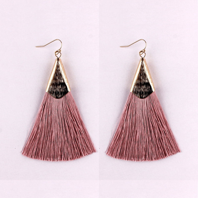 Vintage Boho Silk Tassel Fish Hook Drop Earrings