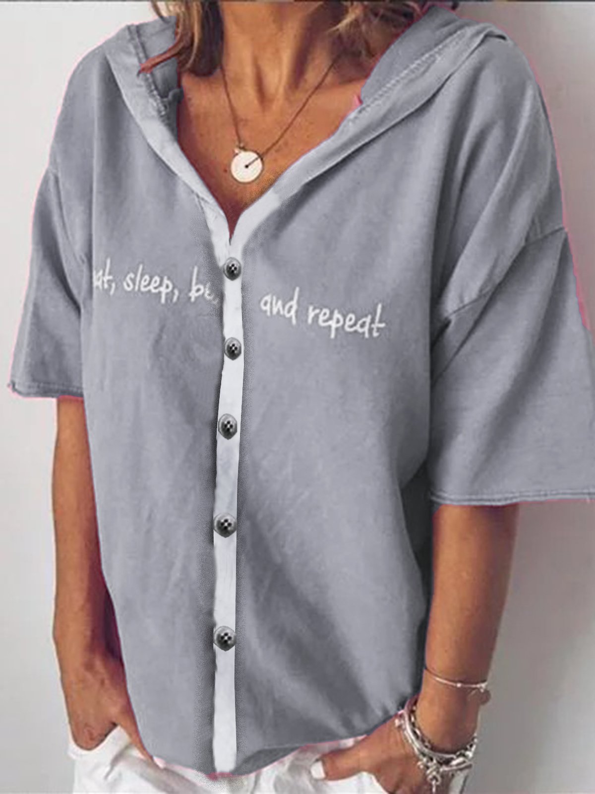 V Neck Casual Short Sleeve Cotton-Blend Shirts & Tops