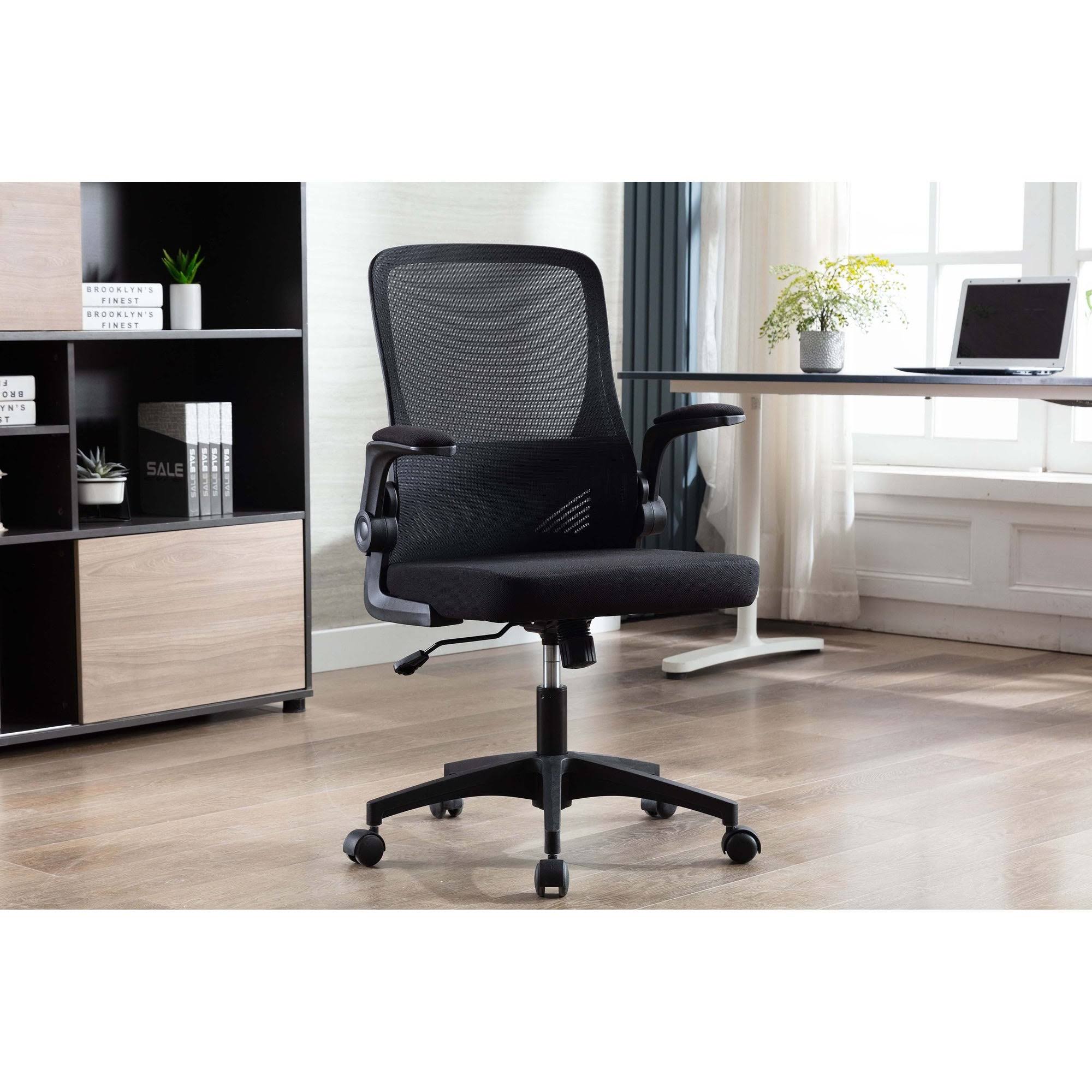Porthos Home Mekhi Swivel Office Chair, Mesh BACK, Flip-Up Armrests - Grey