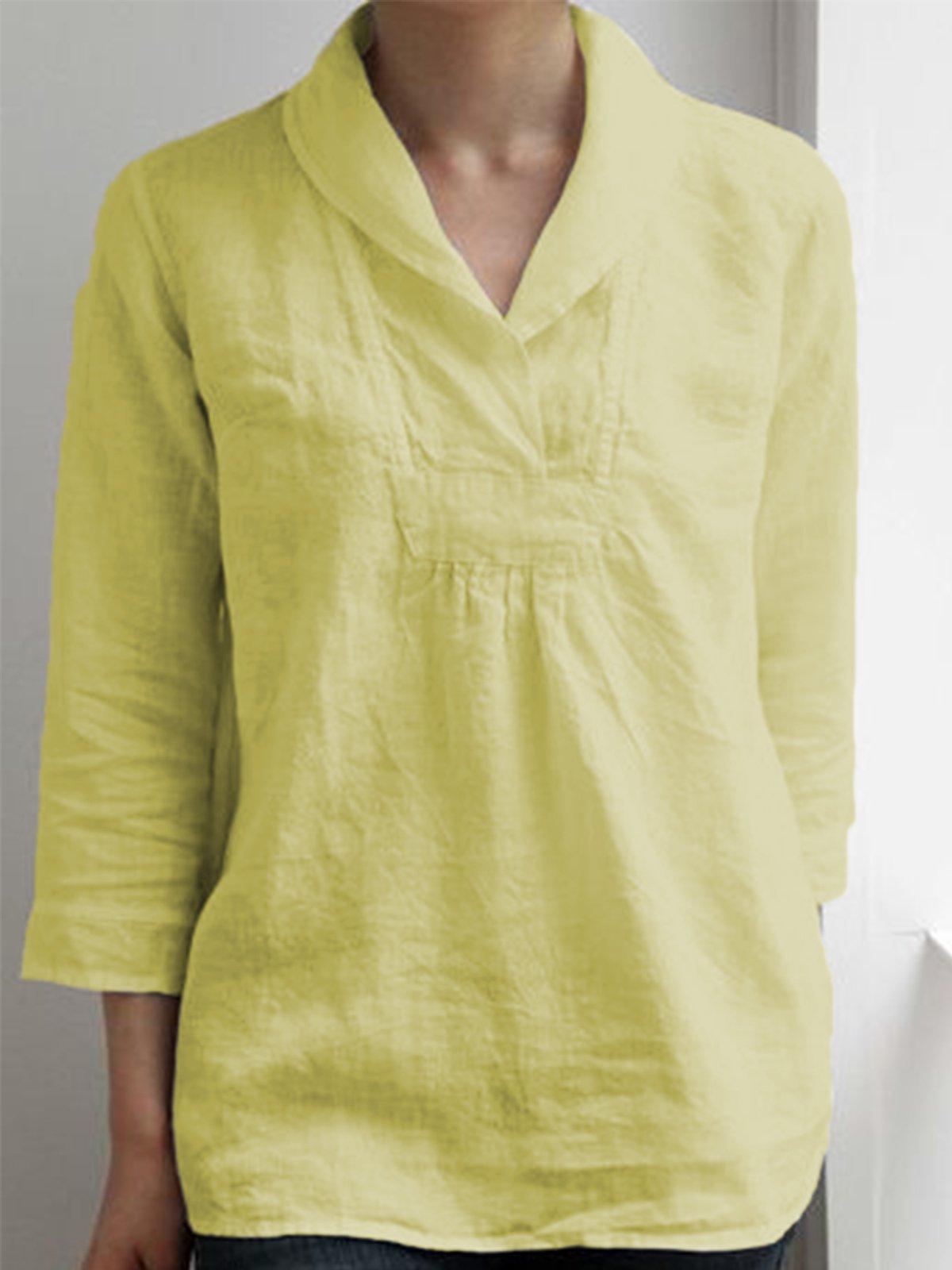 V Neck 3/4 Sleeve Simple & Basic Shirts