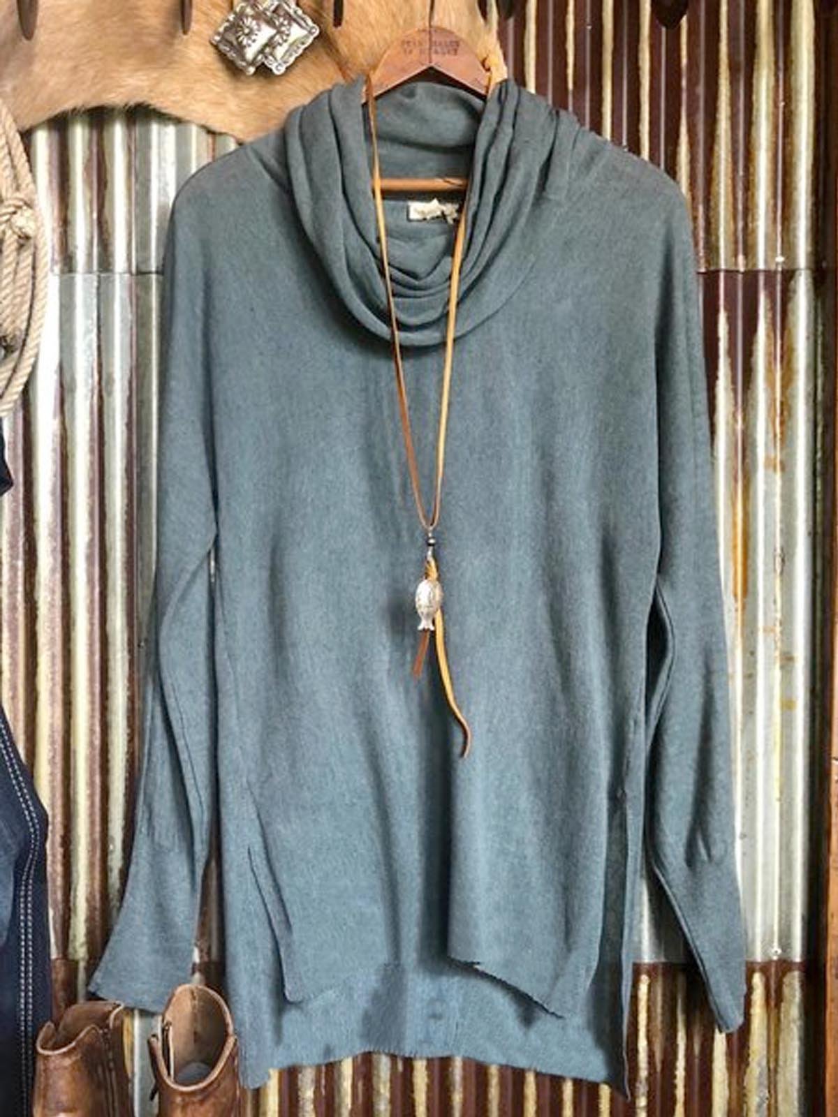 Blue Turtleneck Casual Shirts & Tops