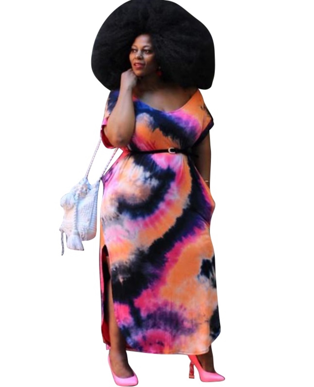 Plus Size Summer Tie Dye Slit Long Dress