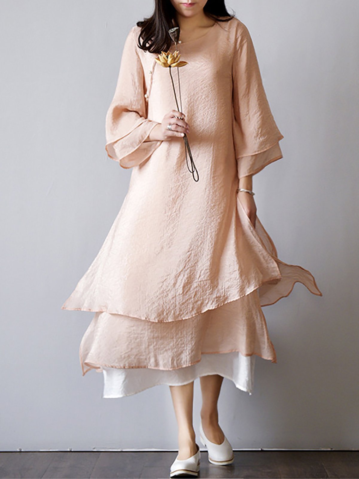 Women White Dresses Elegant Solid Color Linen Maxi Dress