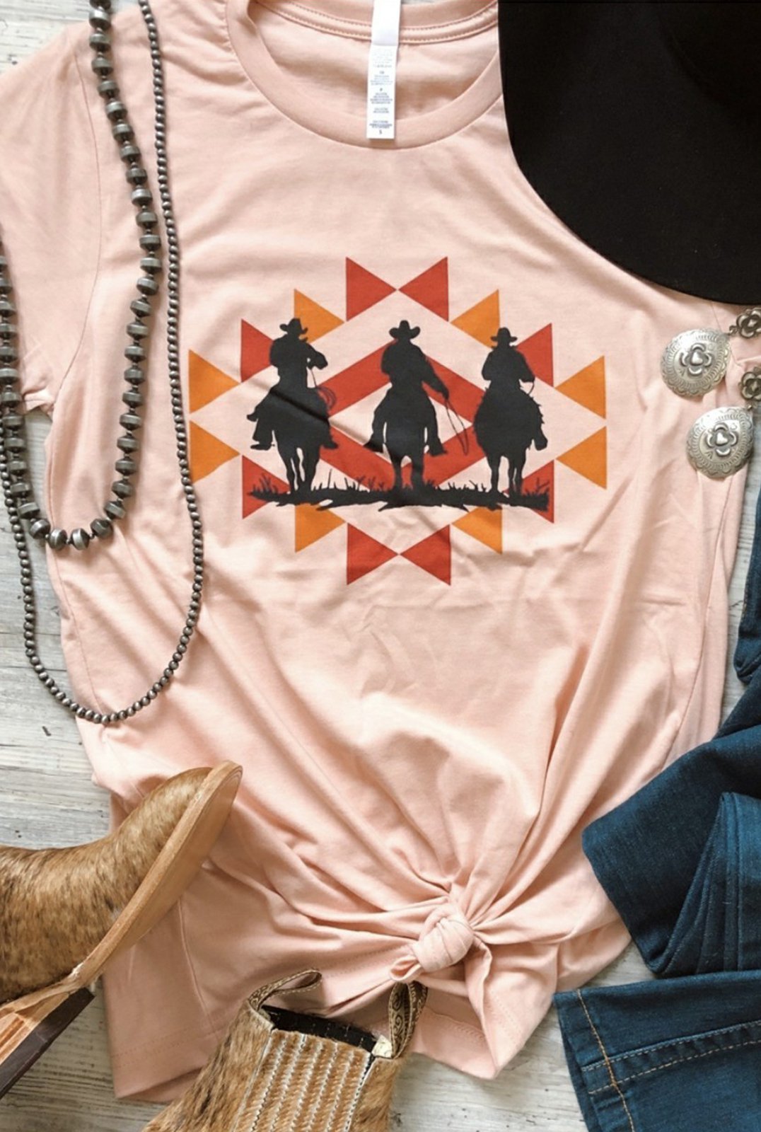 Cowboys Geometric Crew Neck Statement Shirts & Tops