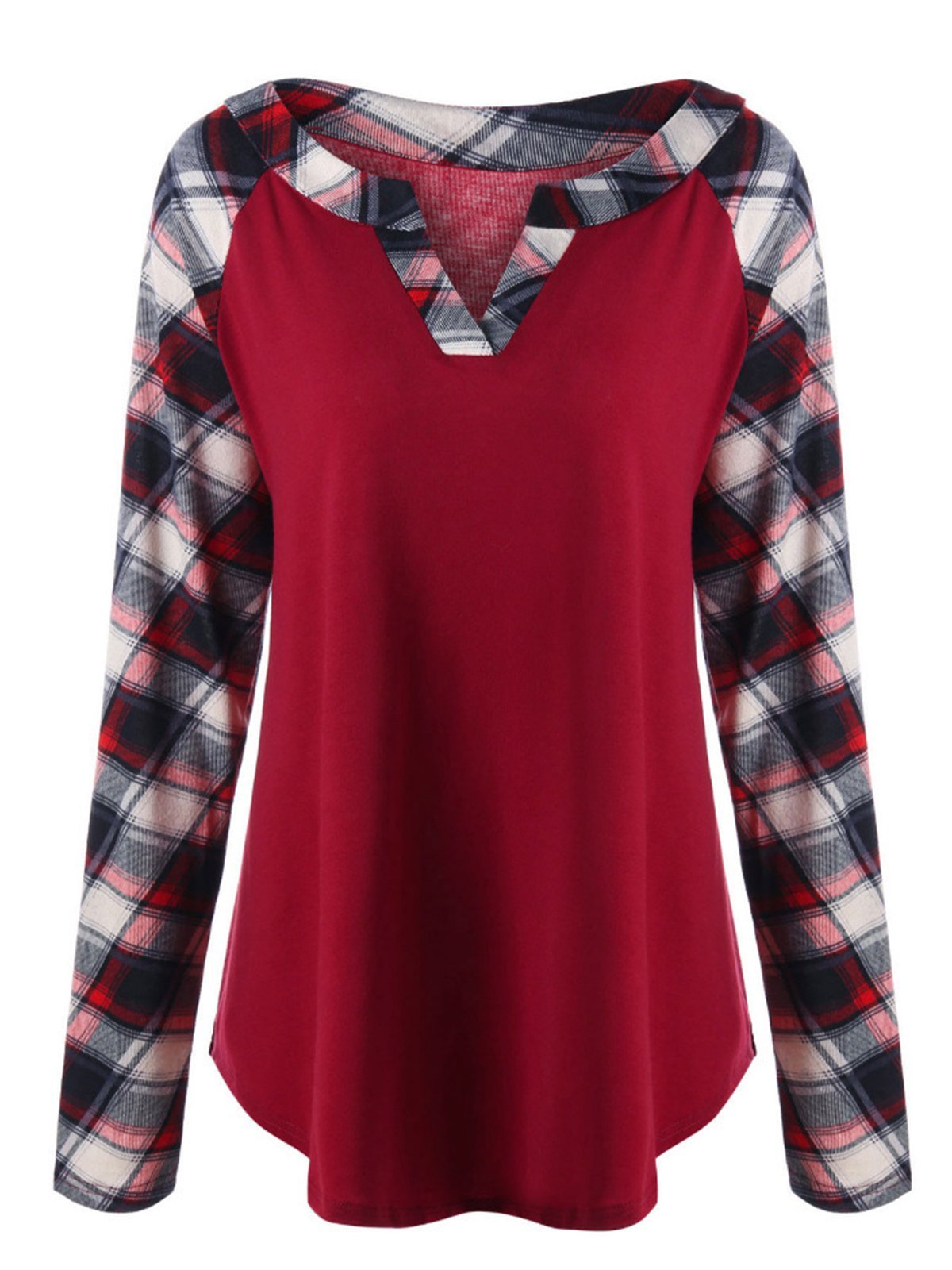 Plaid Casual Paneled Long Sleeve T-Shirts