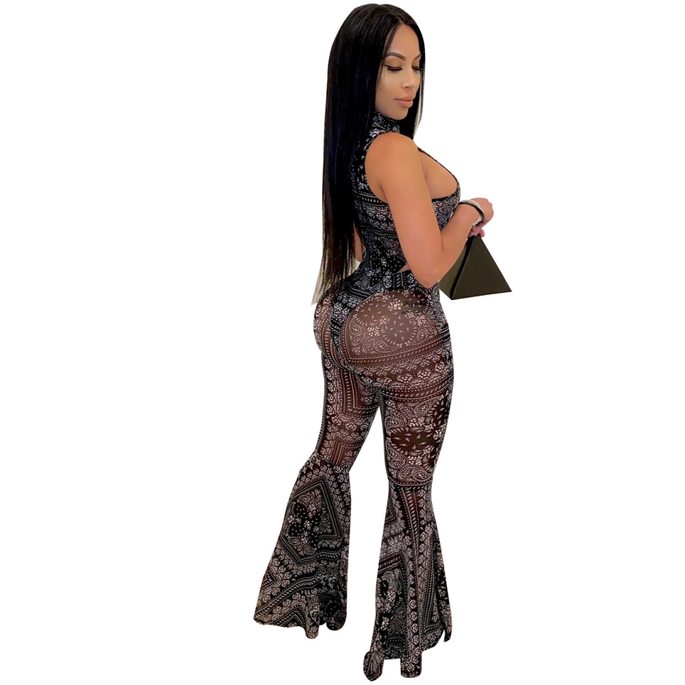 Print Sexy Two Piece Bell Bottom Jumpsuit