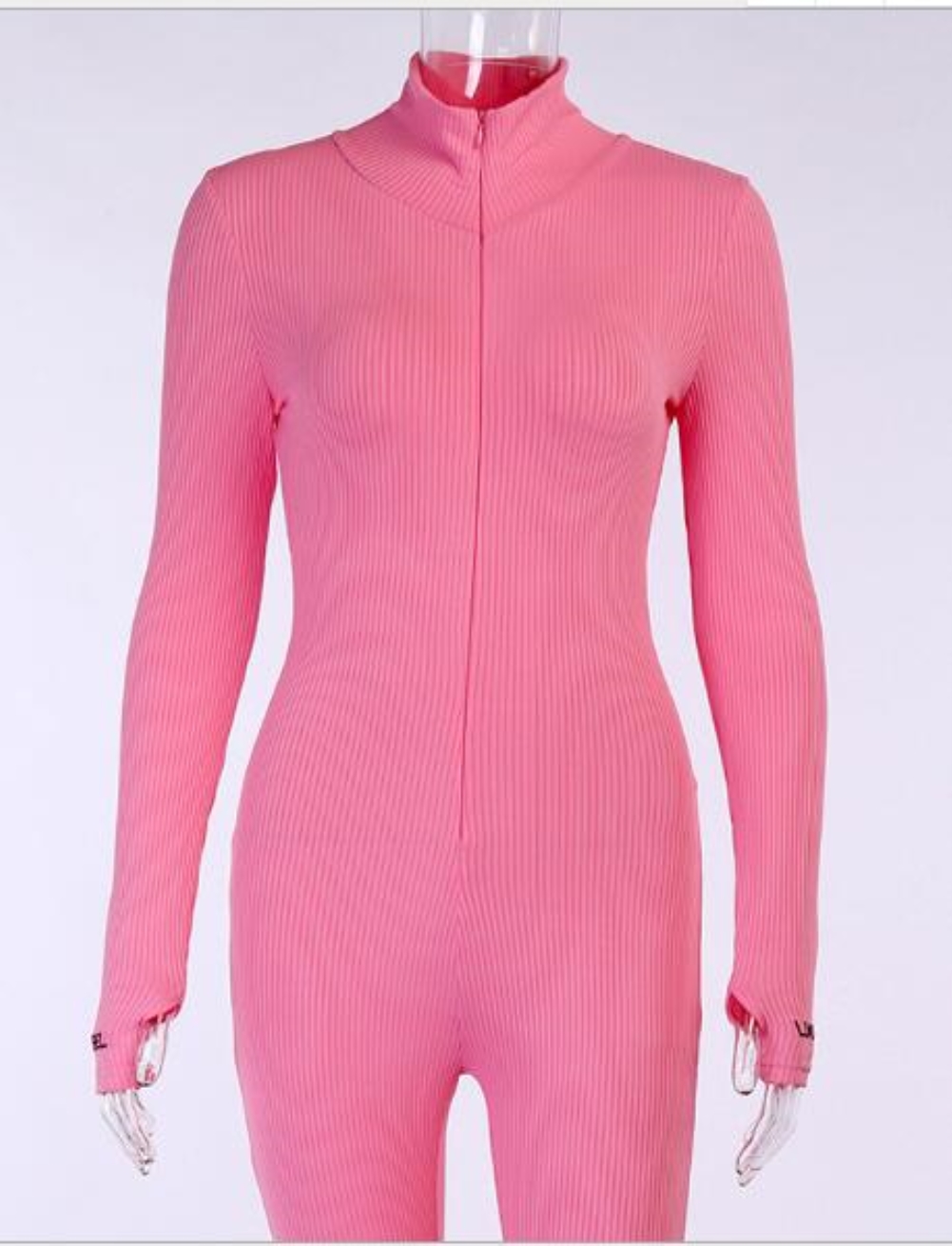 Sports Fitness Solid Zipper Rompers Jumpsuit