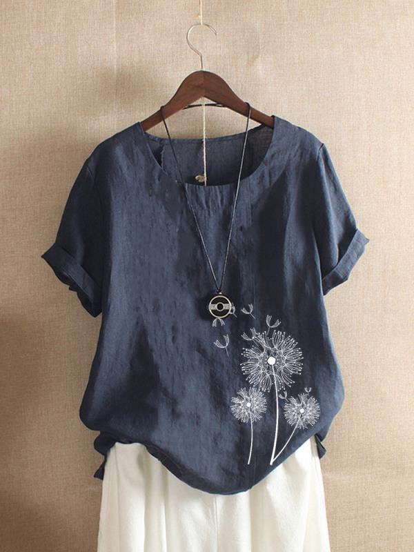 Casual Print Short Sleeve Overhead Crew Neck T-Shirt