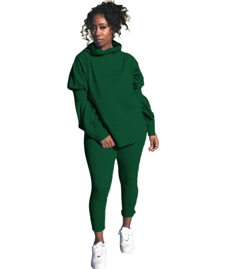 Autumn Solid Plain Matching Casual Hoody Top and Pants Set