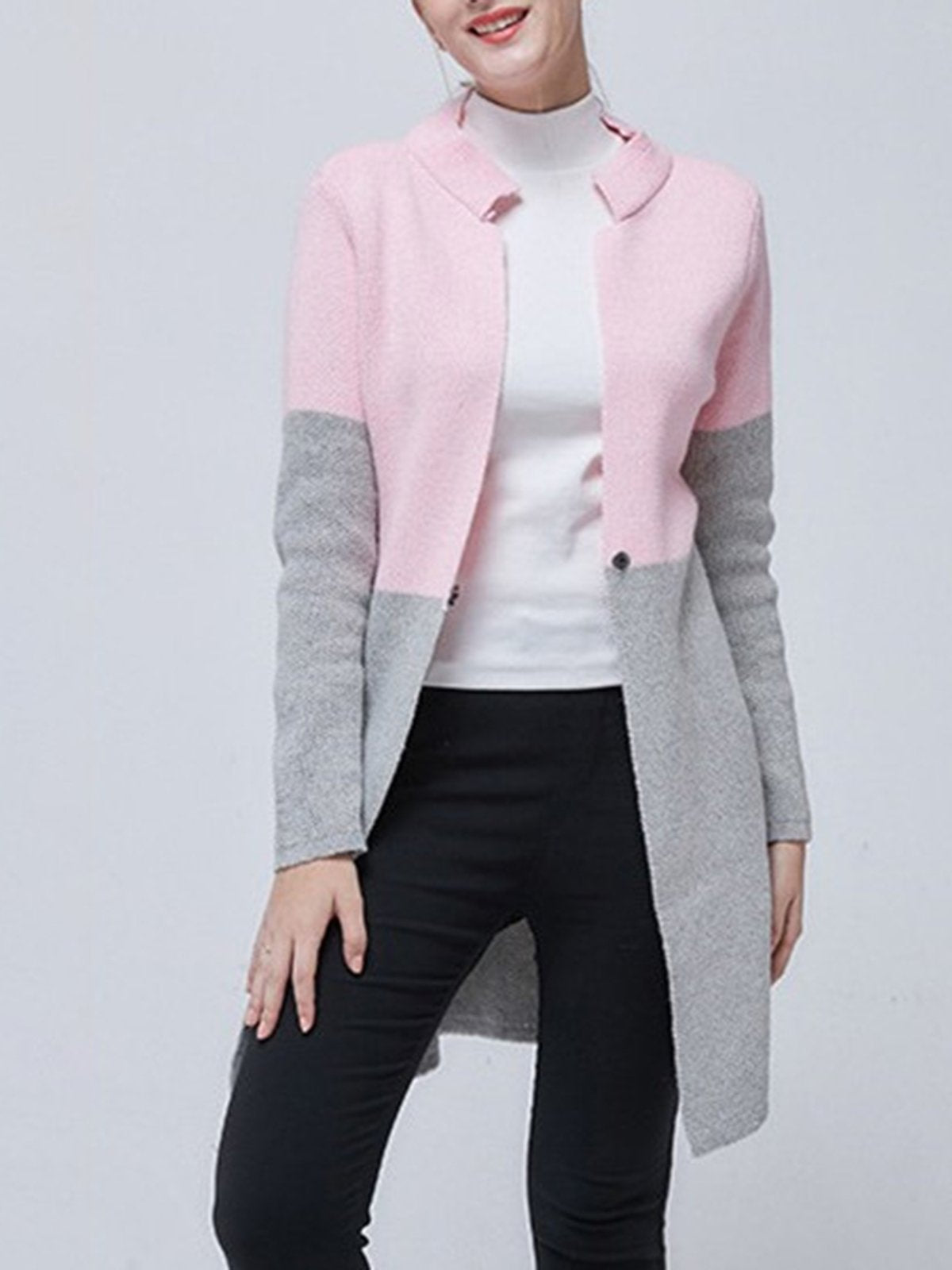 Casual Long Sleeve Stand Collar Color-Block Solid Coat