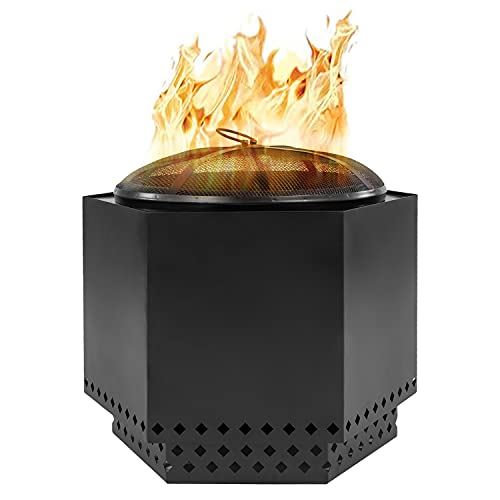 Dragonfire 23.5 Inch Smokeless Wood Burning Outdoor Bonfire Fire Pit Bundle, Includes Stand, Spark Screen, & Waterproof Cover �C Great for Camping, Cooking, Tailgating, and Patio, Black