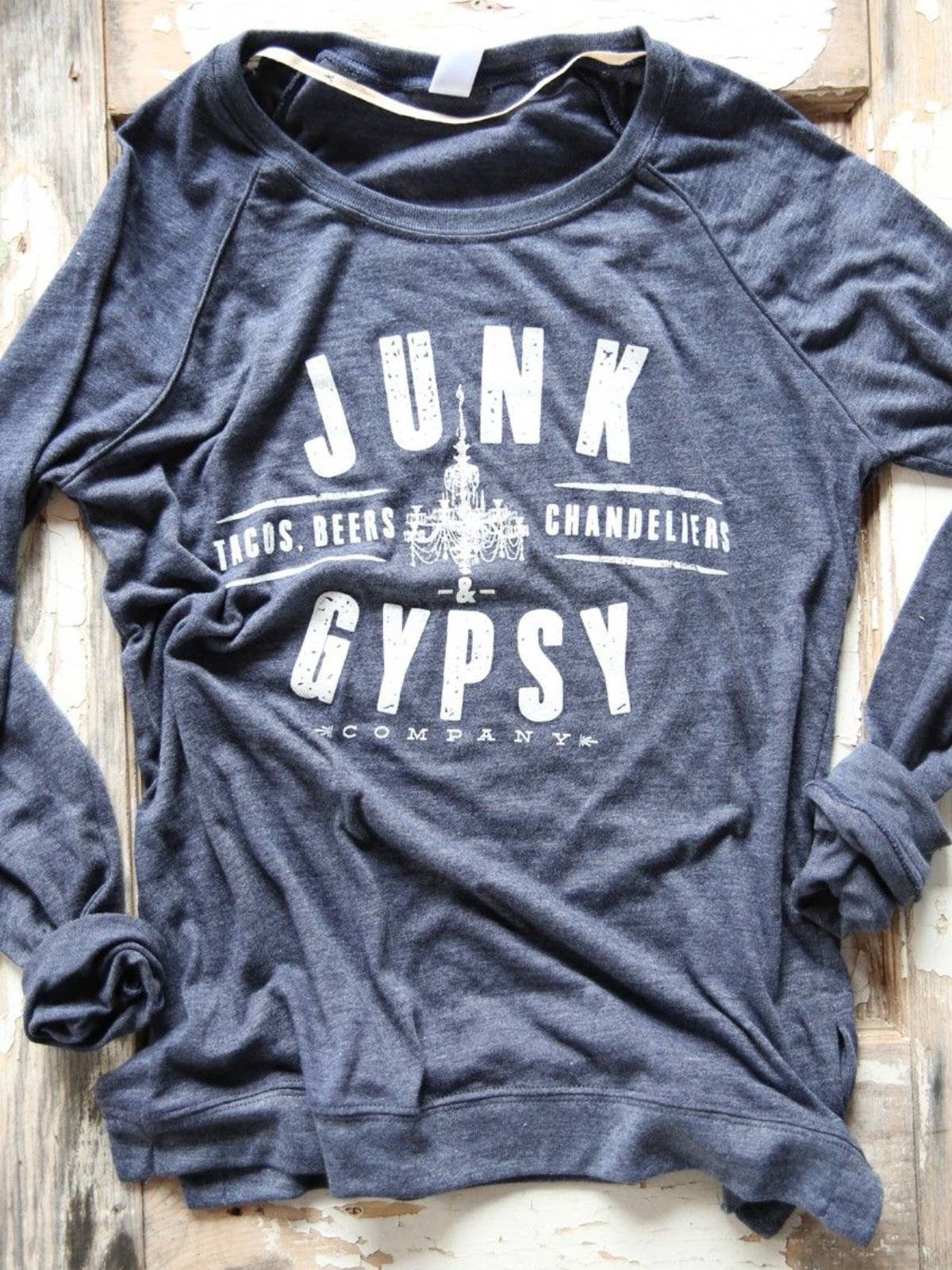 Blue Cotton-Blend Crew Neck Long Sleeve Shirts & Tops