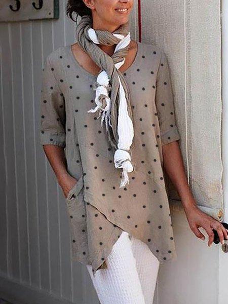 Asymmetrical Polka Dots Half Sleeve Shirts & Tops