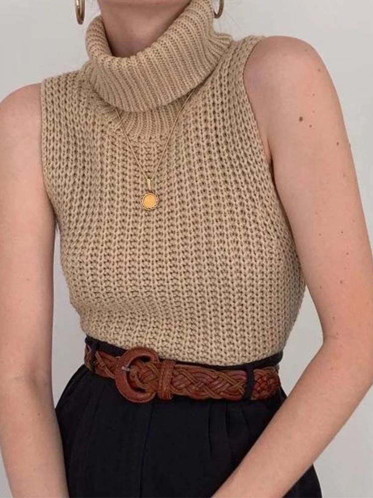 Women's High Neck Sleeveless Knit Sweater Vest