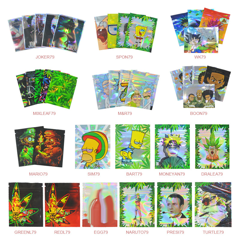 7x9cm 1g Printed Bags Laser Holographic Zip Lock Bags