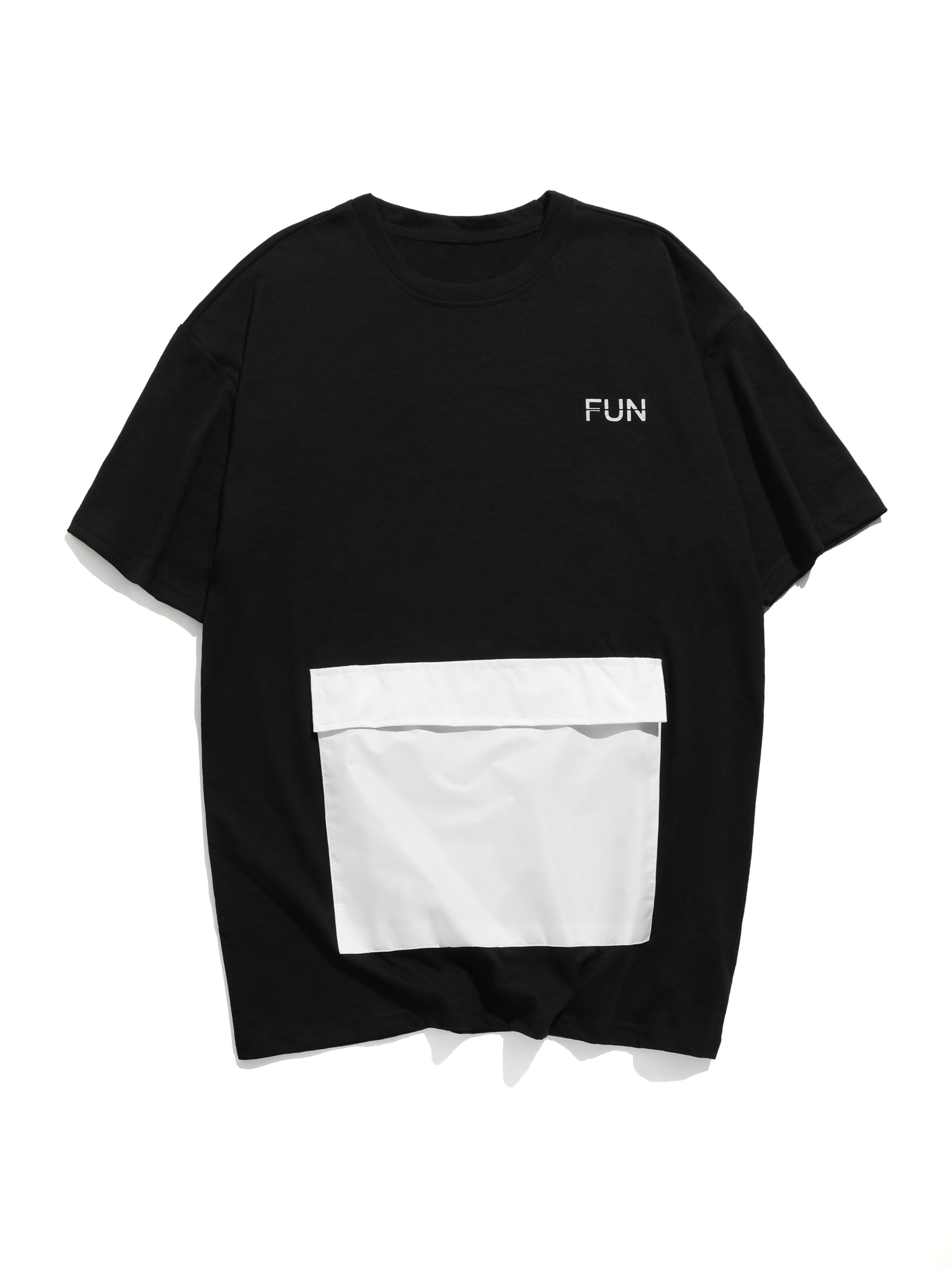 Men's Color Block Front Pocket Round Neck T-Shirt