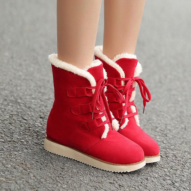 Women Ankle Suede Lace-Up Ski Boots