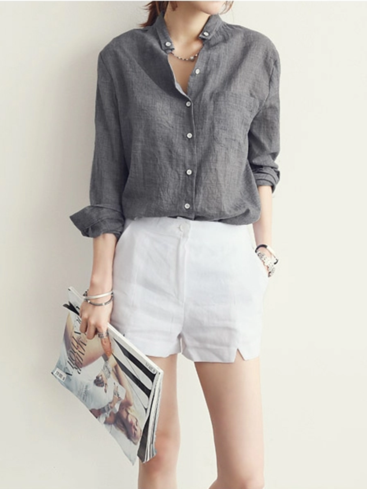 Casual Long Sleeve Loose Linen Blouse