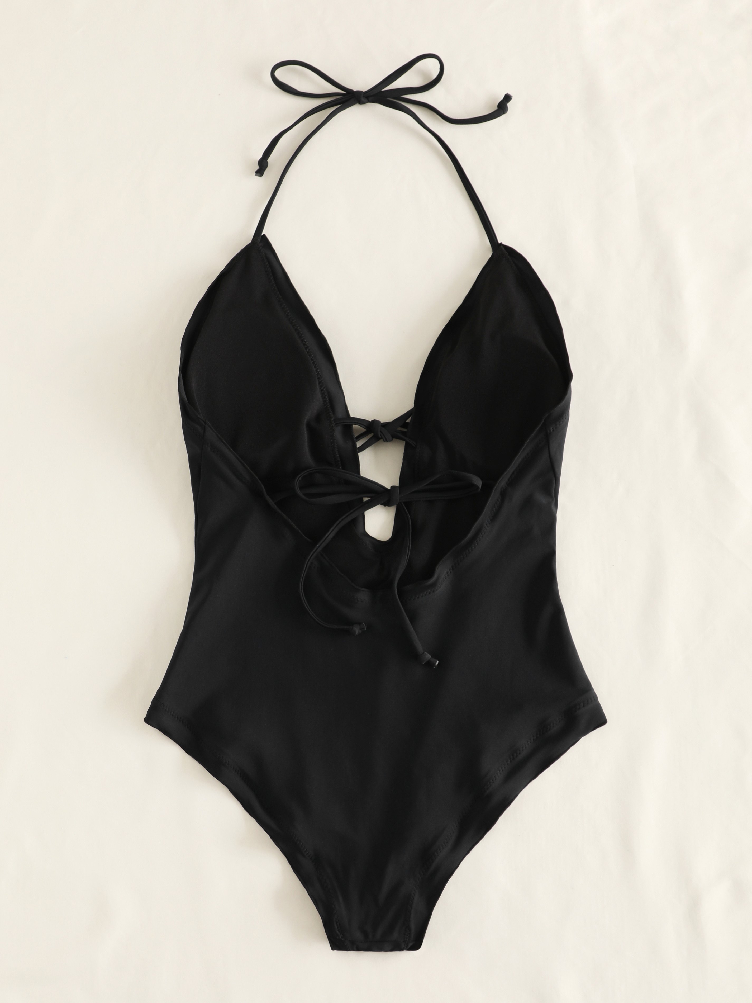 Plunge Tied One Piece Halter Swimsuit