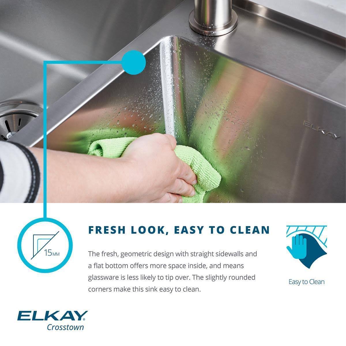 Elkay Crosstown Stainless Steel 30-1/2x22 x 18-1/2x22 x 10x22 Single Bowl Undermount Sink Kit EFRU281610TC