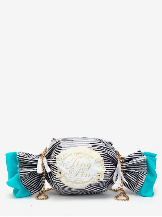 Contrasting Color Striped Candy Shaped Crossbody Bag - Black