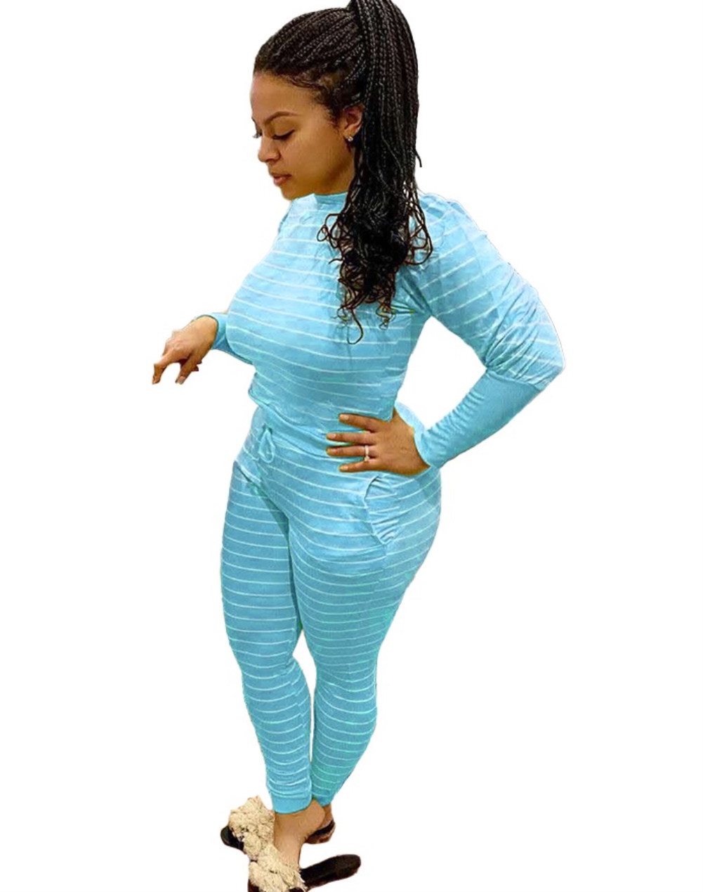 Fall Striped Print Two Piece Pants Set