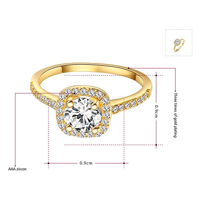 Winter.Z Womens Jewelry Circular Bead Square Ring Diamond 18K Gold Ring Wedding