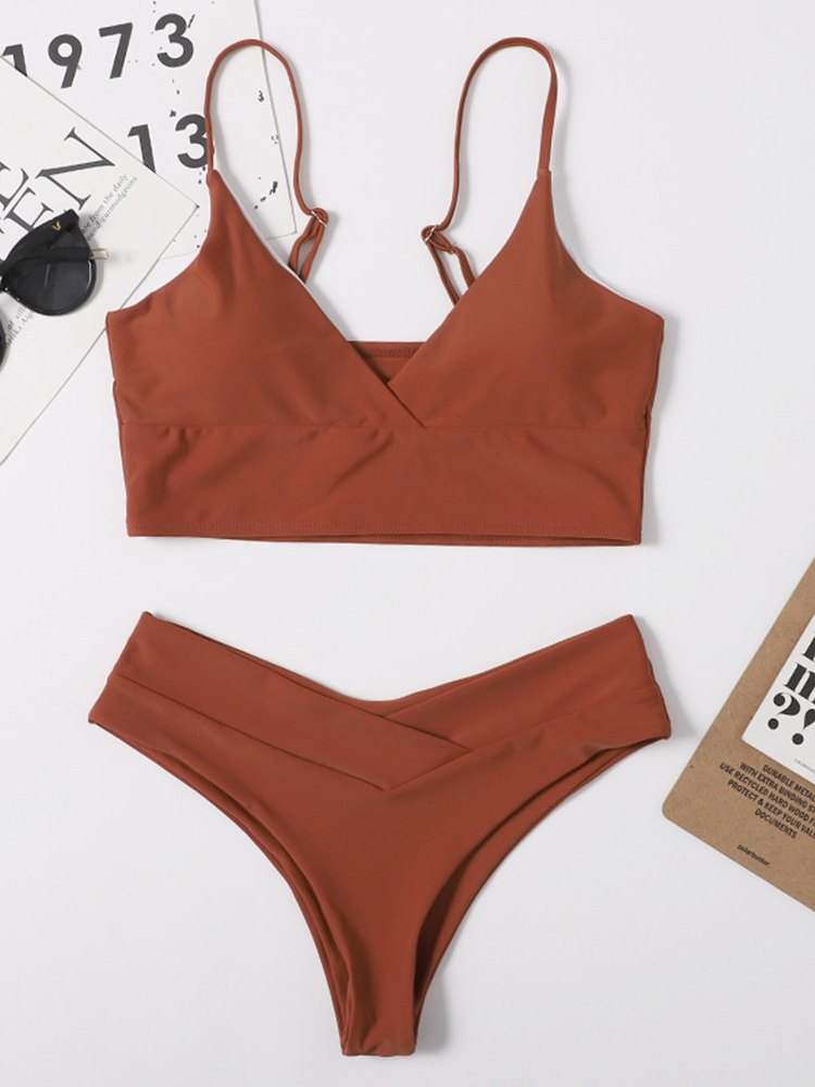 Solid Bralette Bikini Swimsuit