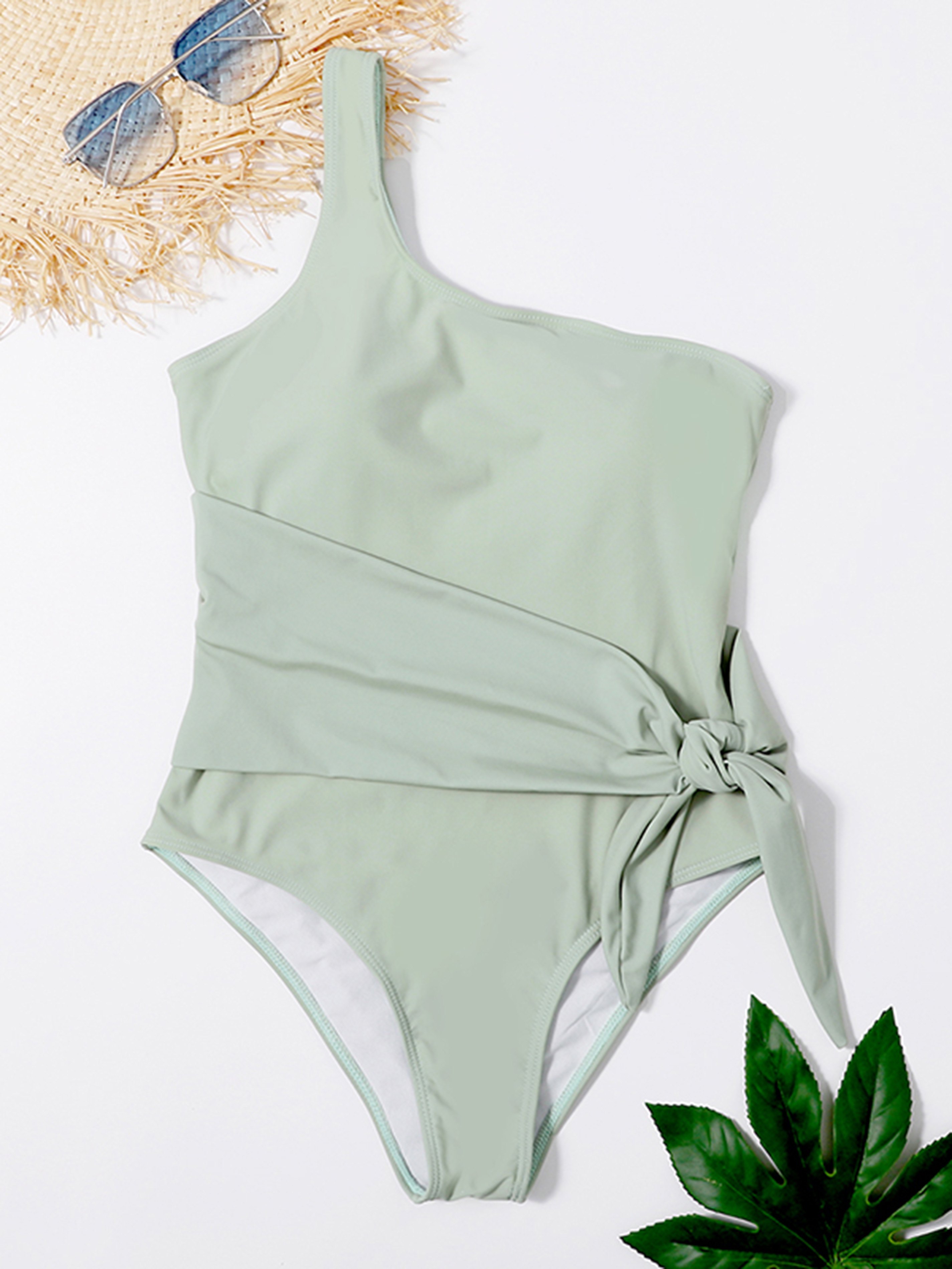 Solid Off Shoulder Belted Wrap Bikini