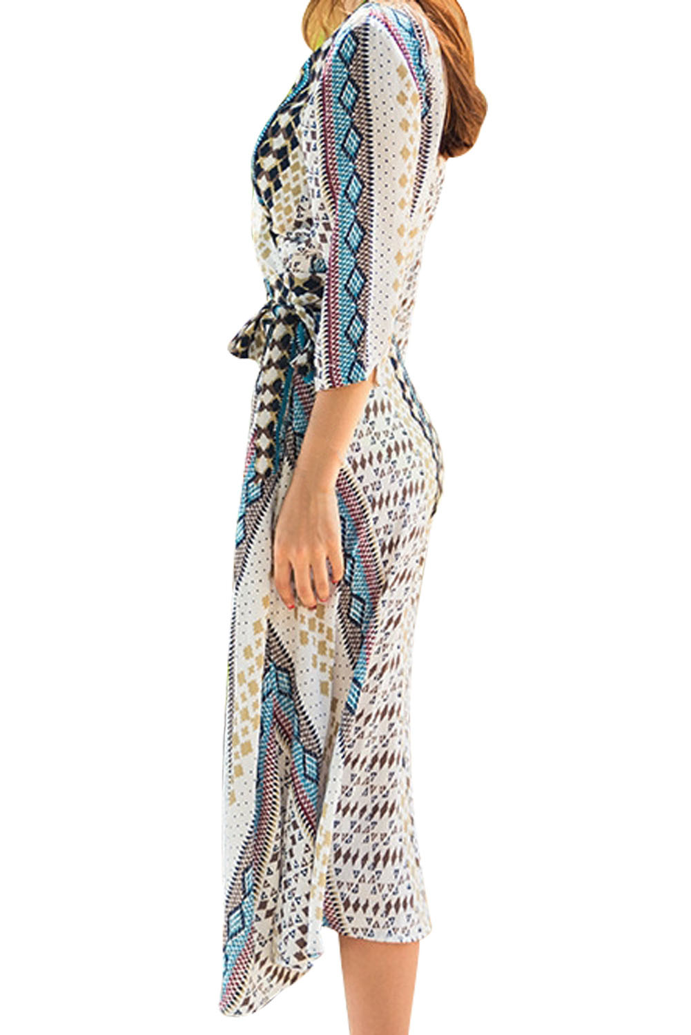 Aztec Print Open Front Long Cover Up