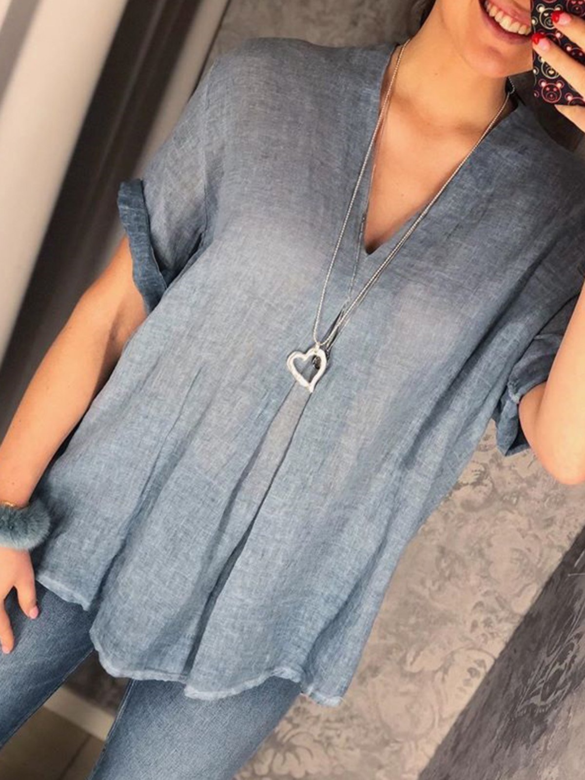 Short Sleeve Cotton-Blend Causal Tops