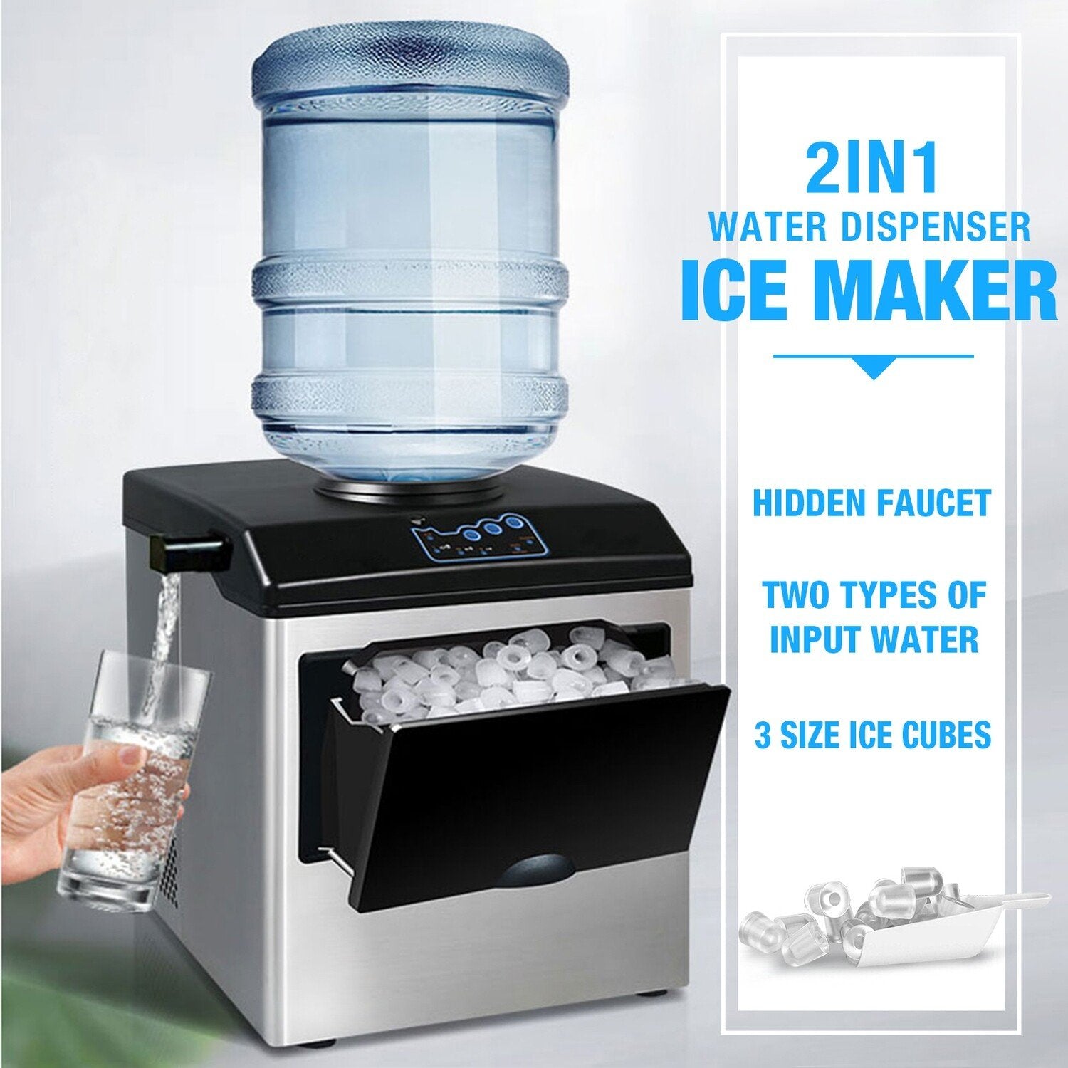Ice Maker Machine Water Dispenser 2 in1 Built-In Electric Countertop 5 Gallon