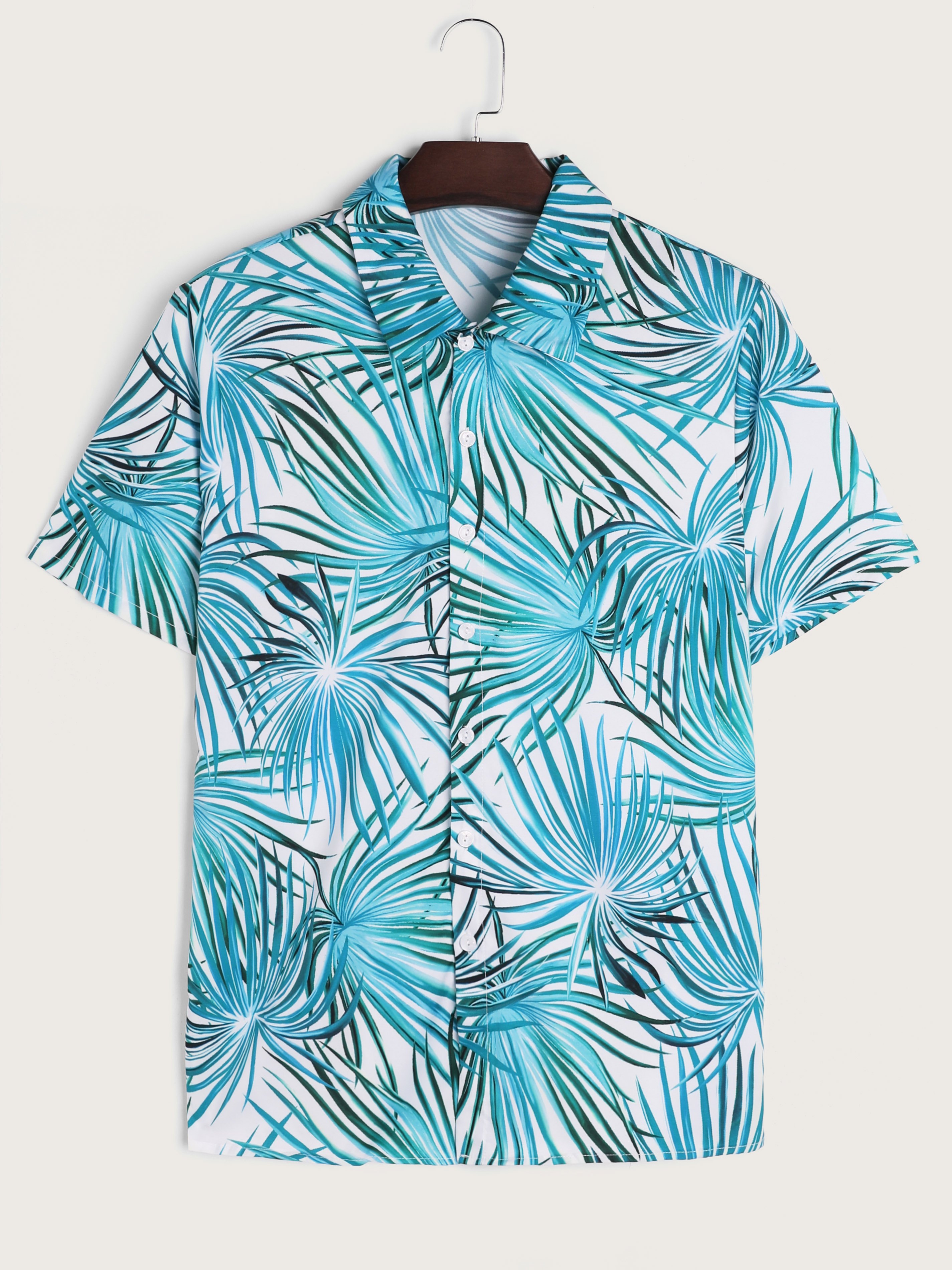 Men's Tropical Leaf Print Button Up Shirt