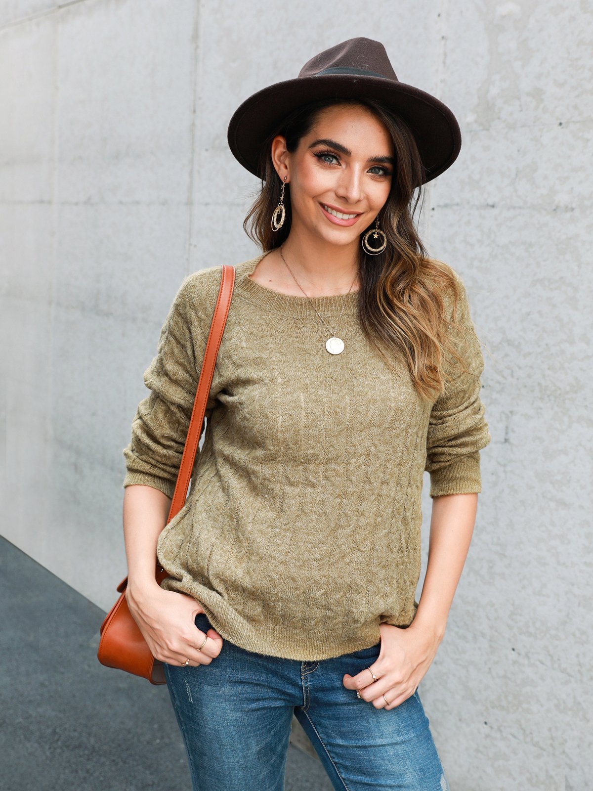 Sweet Crew Neck Knitted Knitted Sweater