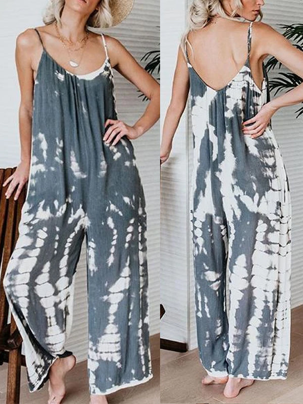 Spaghetti Strap  Backless  Printed  Sleeveless Jumpsuit