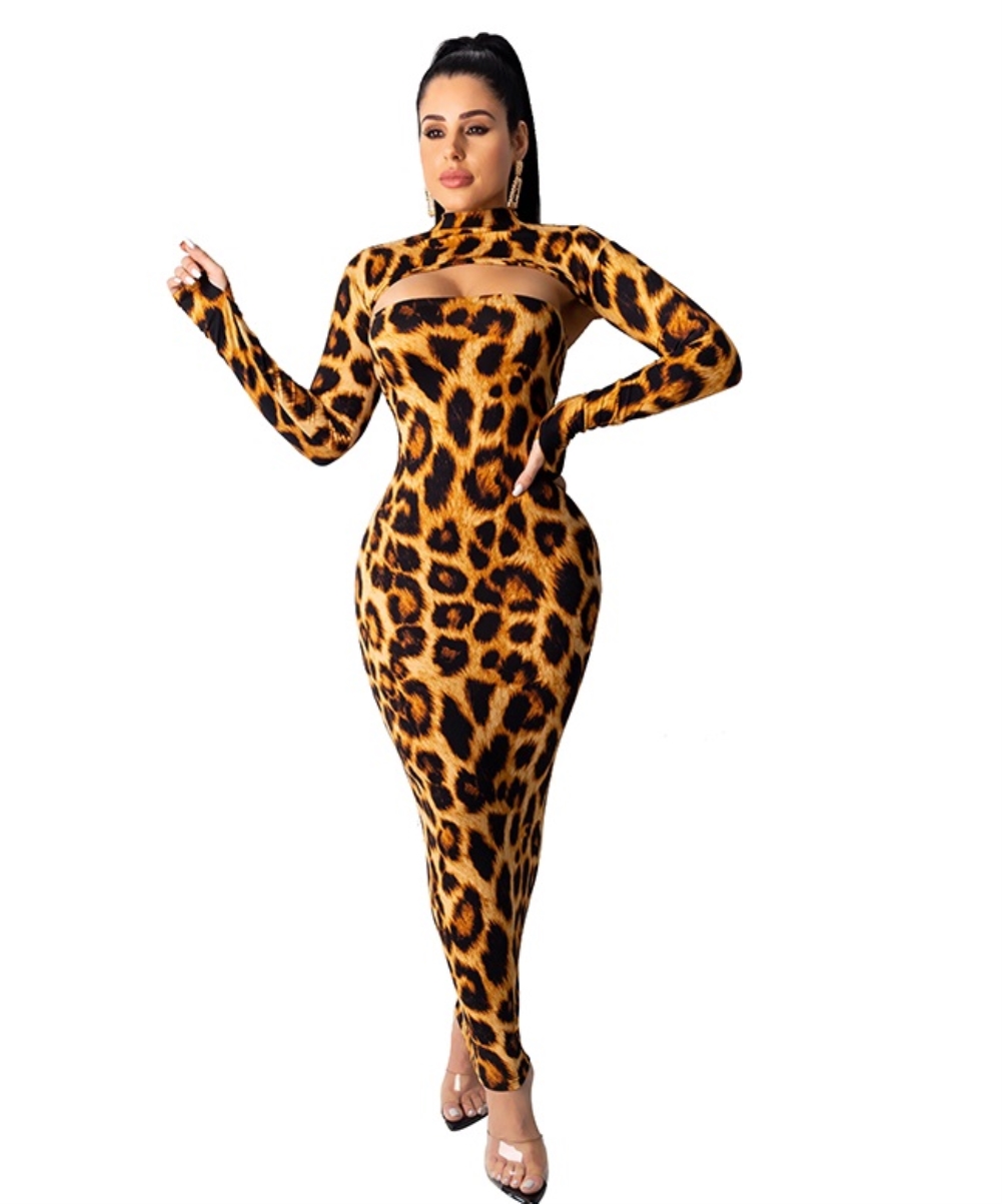 Print Sexy Cut Out Long Curvy Dress with Full Sleeves