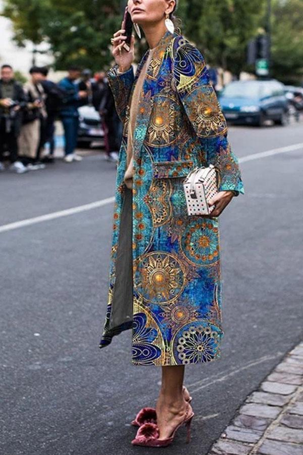 Fashion Floral Printed Long Sleeve Coat