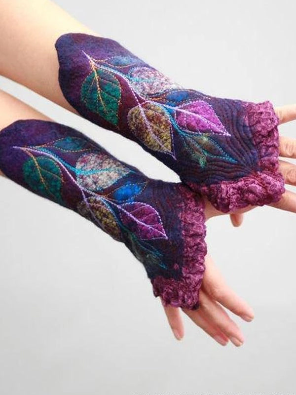 Green Cotton-Blend Vintage Gloves