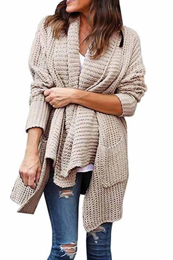 Loose Long Sleeve Plain Cardigan